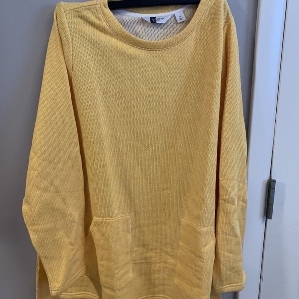 MODERN SOUL NOVELTY KNIT ANGLED POCKET SWEATSHIRT HONEY YELLOW 1X NWOT
